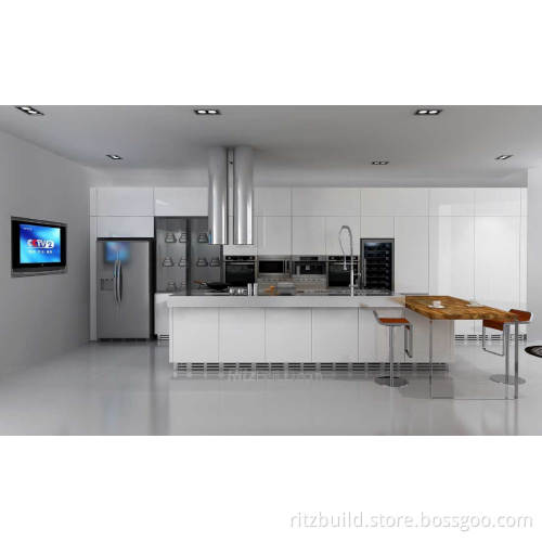 White High Gloss Lacquer Finished for Kitchen Cabinets with Kitchen Sink, Kitchen Faucet